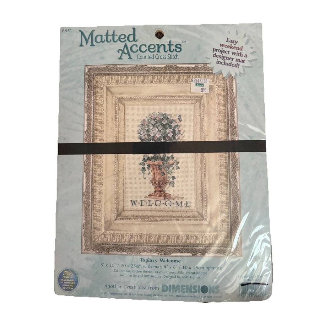 Dimensions Matted Accents Counted Cross Stitch Kit 6851 Topiary Welcome Sealed